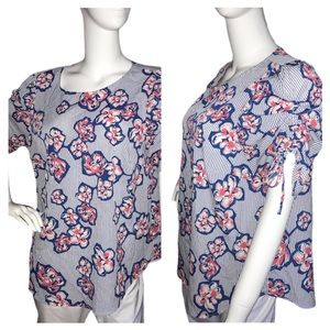 Eloquii sz 14 Trendy Striped Ruched Tie Sleeve Top